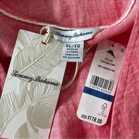 New Tommy Bahama Coastalina 3/4 Sleeve V Neck Tassel Linen Tunic Blouse Pink - Picture 13 of 15